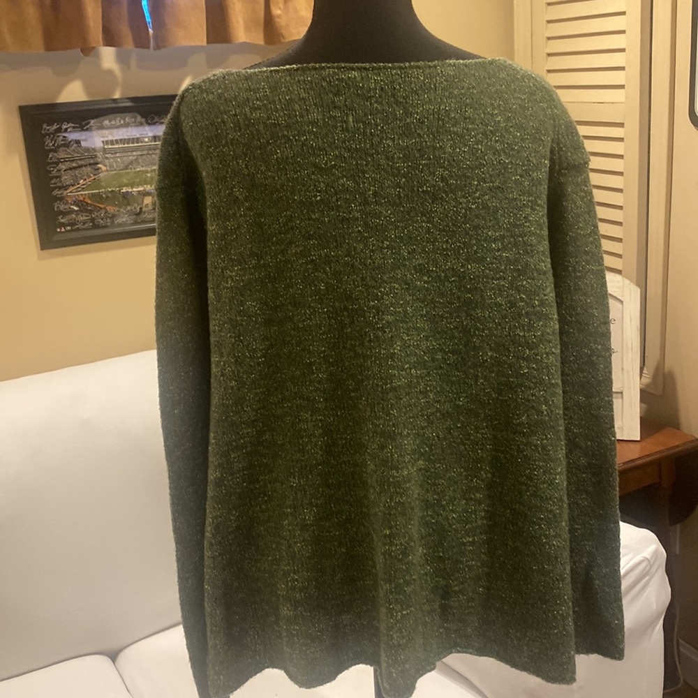 Eileen Fisher beautiful wide bottom sweater green wool super soft size large - Picture 3 of 6